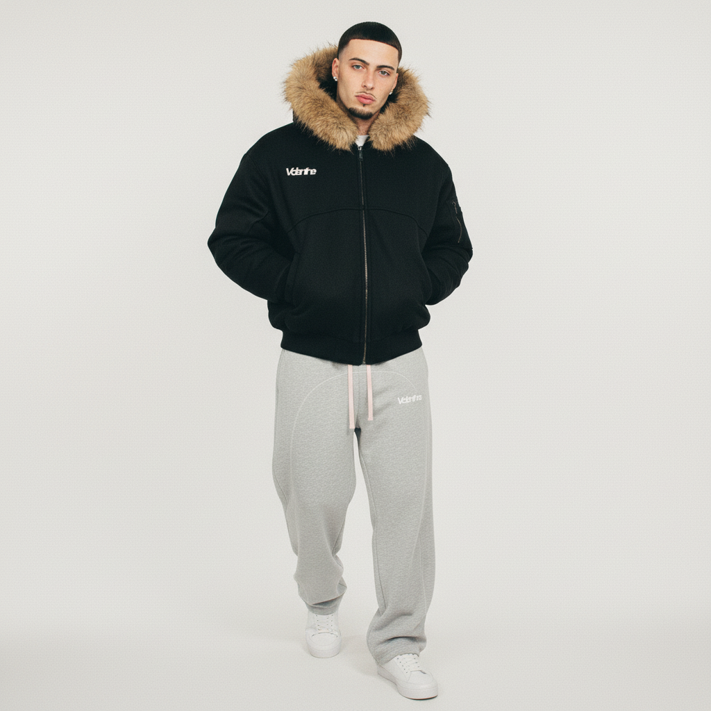 Mens Boxy Detachable Fur Hoodie