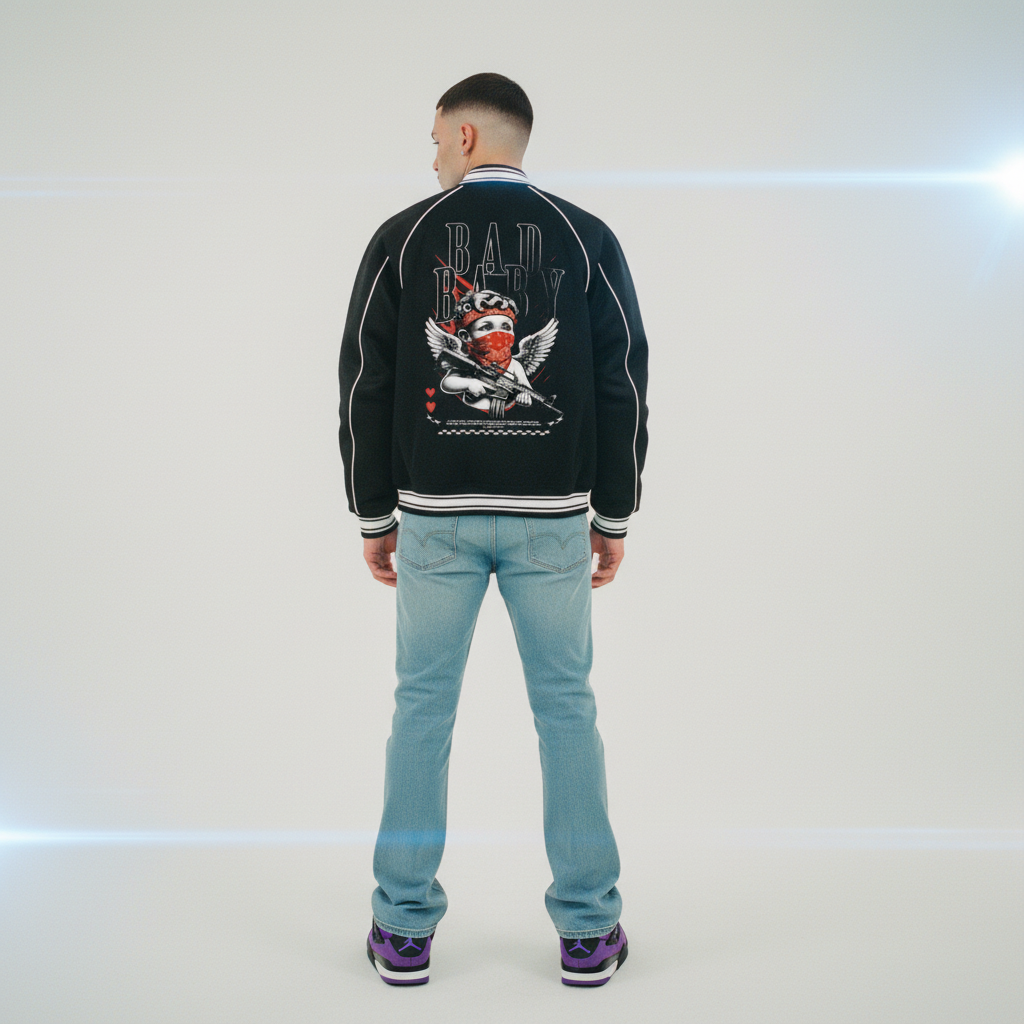 Bad Baby Print Varsity Jacket