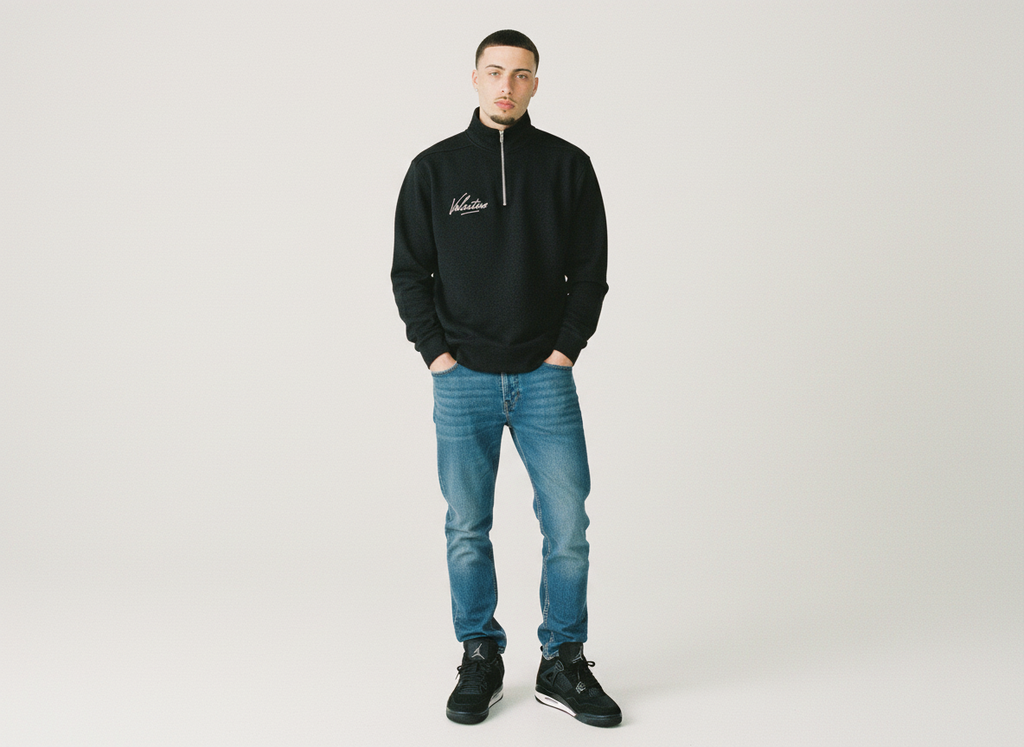 Mens Half-Zip Rolled Edge Fleece Sweatshirt