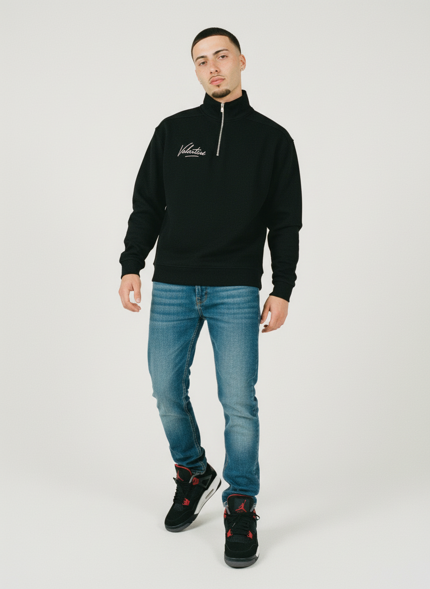 Mens Half-Zip Rolled Edge Fleece Sweatshirt