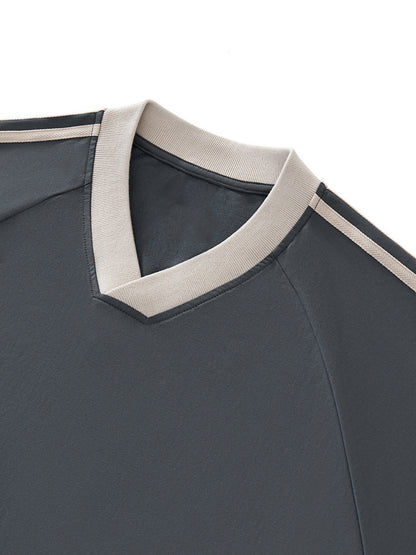 Color-Block V-Neck Long-Sleeve T-Shirt Womans